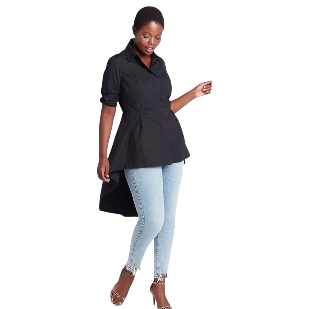 NWT Lane Bryant Black Button up with peplum train